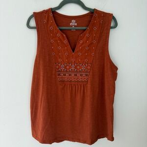 Sherpa Adventure Gear Womens XL Burnt Orange Embroidered Slub Knit Tank Top
